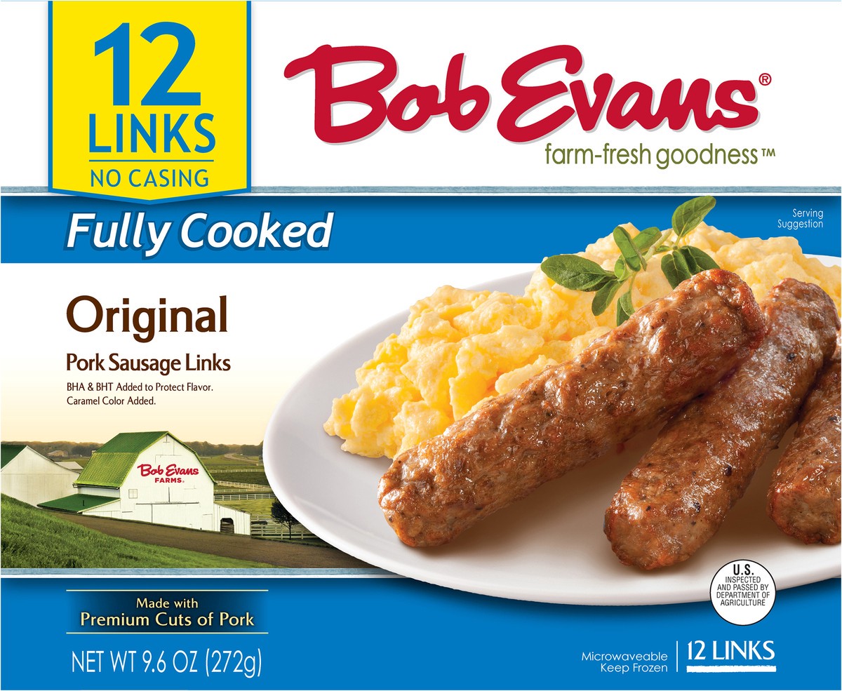 slide 14 of 14, Bob Evans Fully Cooked Original Pork Sausage Links 9.6 oz. Box, 12 ct