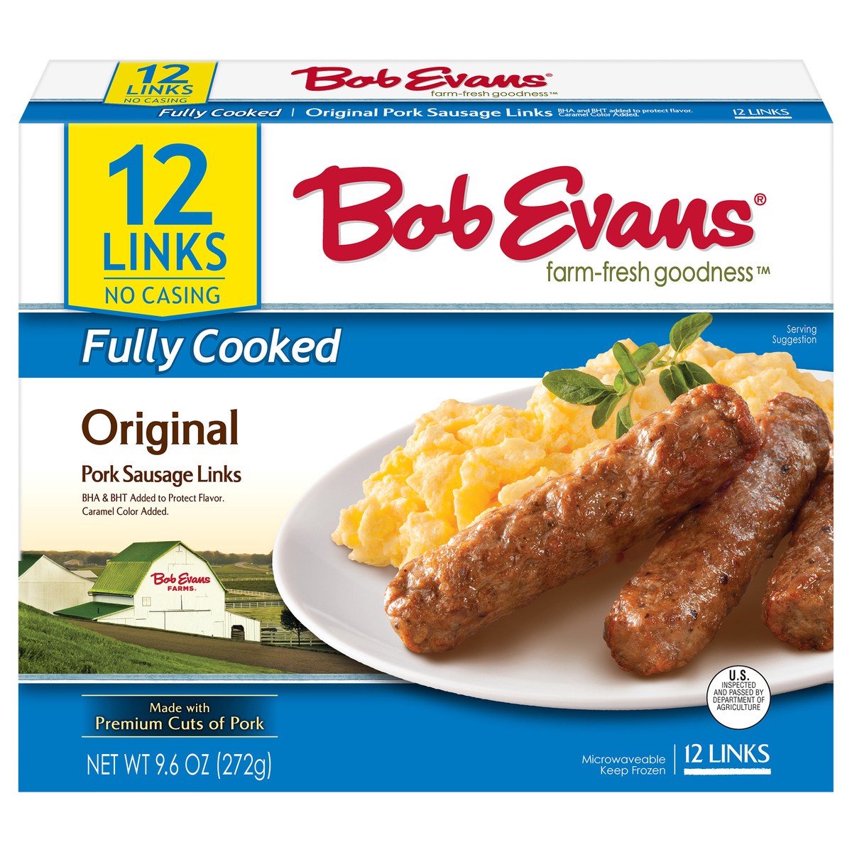 slide 1 of 14, Bob Evans Fully Cooked Original Pork Sausage Links 9.6 oz. Box, 12 ct