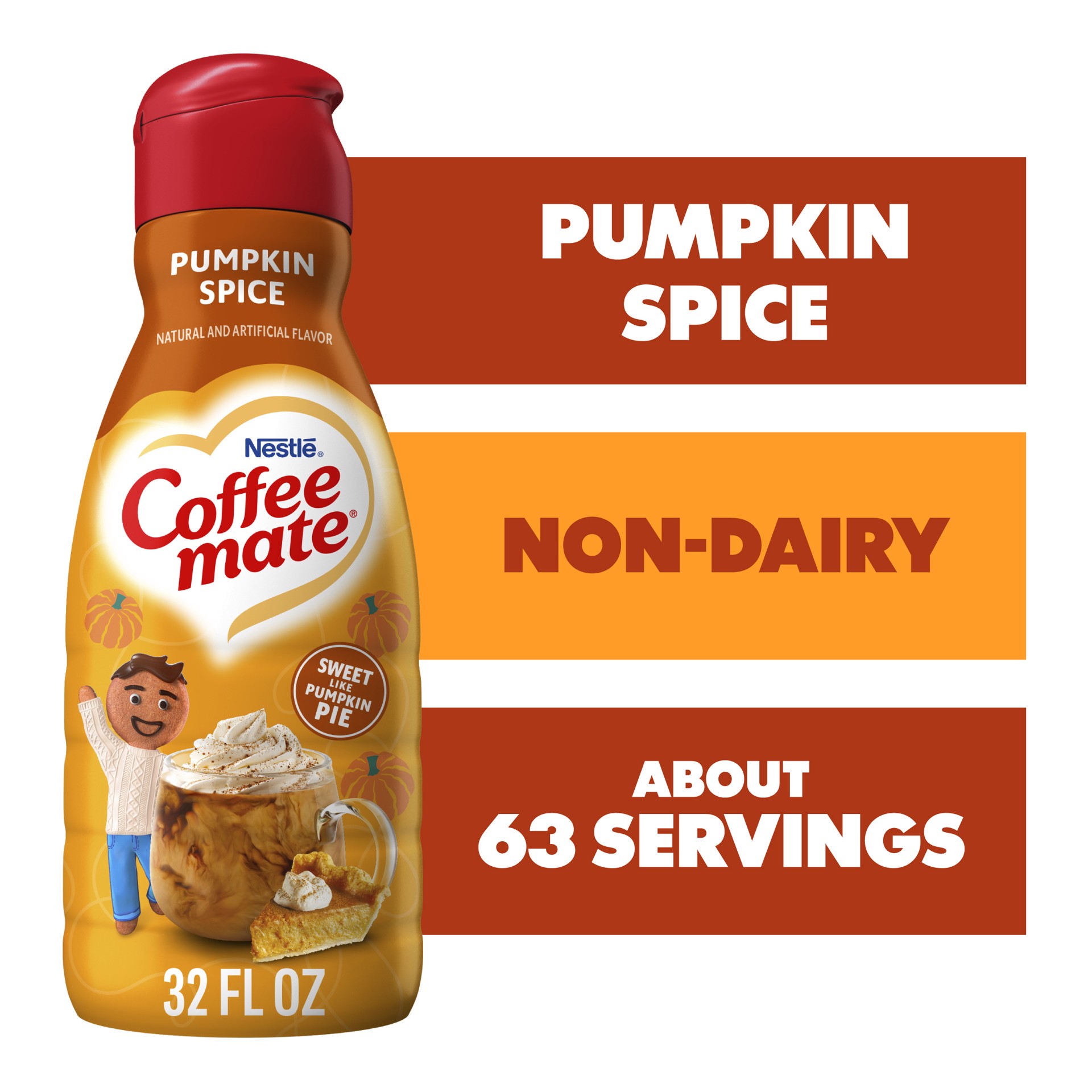 slide 1 of 3, Coffee Mate Pumpkin Spice Flavored Coffee Creamer, Non-Dairy, Gluten-Free, 63 Servings, 32 oz