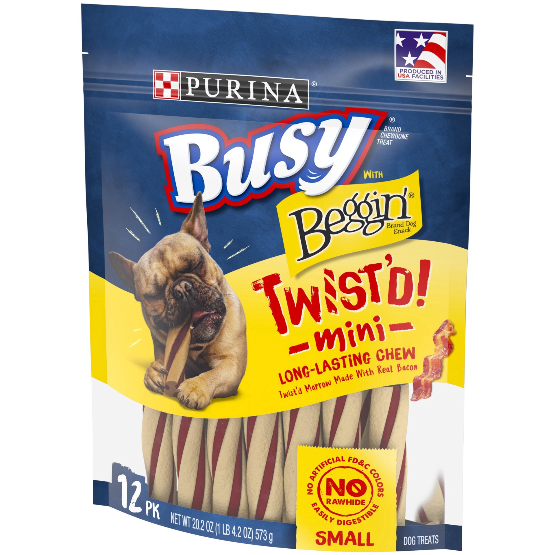 slide 7 of 11, Busy with Beggin' Small Breed Chewy Bacon Flavor Dog Treats Twist'd Mini - 12ct Pouch, 12 ct