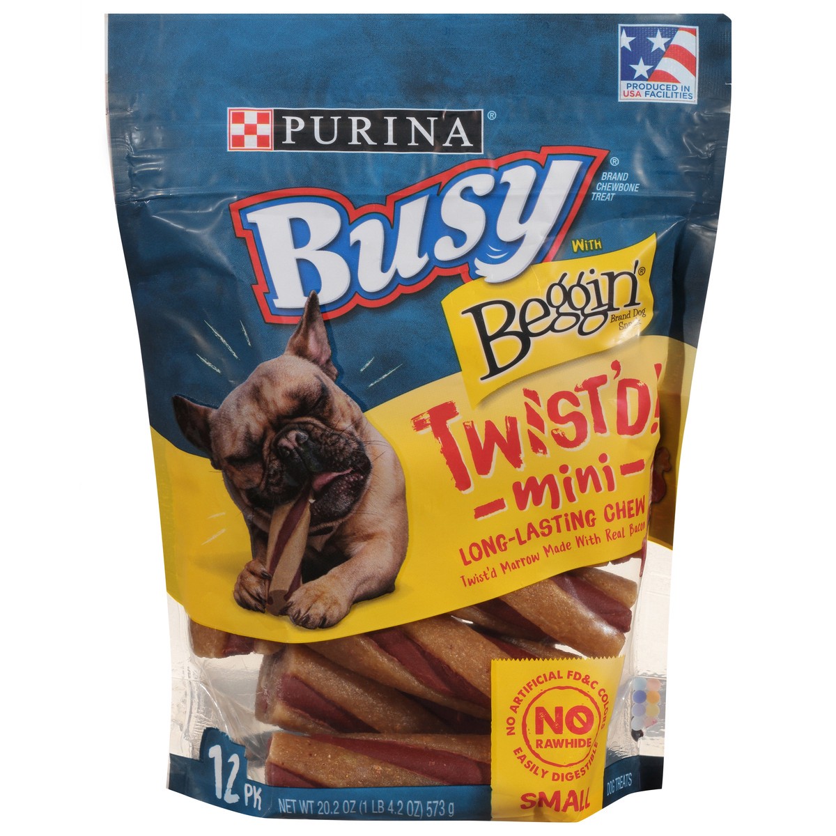 slide 1 of 11, Busy with Beggin' Small Breed Chewy Bacon Flavor Dog Treats Twist'd Mini - 12ct Pouch, 12 ct