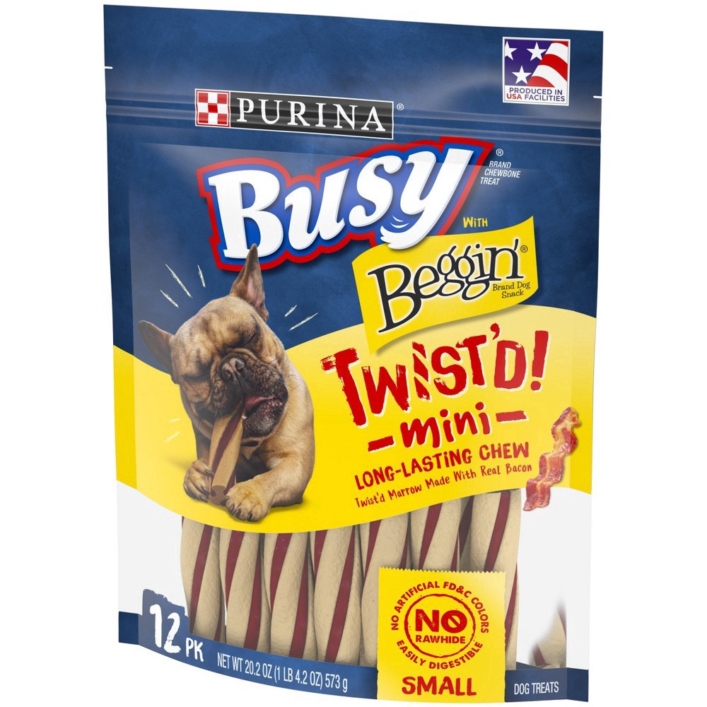 slide 4 of 11, Busy with Beggin' Small Breed Chewy Bacon Flavor Dog Treats Twist'd Mini - 12ct Pouch, 12 ct