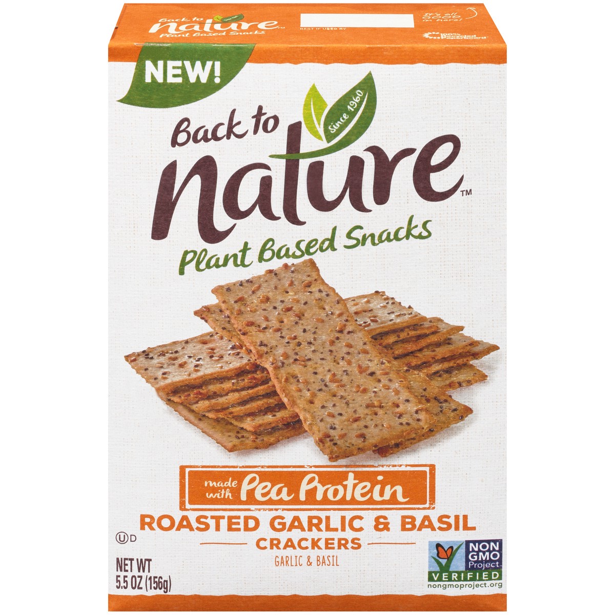 slide 1 of 14, Back To Nature Plant Based Snacks Roasted Garlic & Basil Crackers 5.5 Oz. Box, 5.5 oz