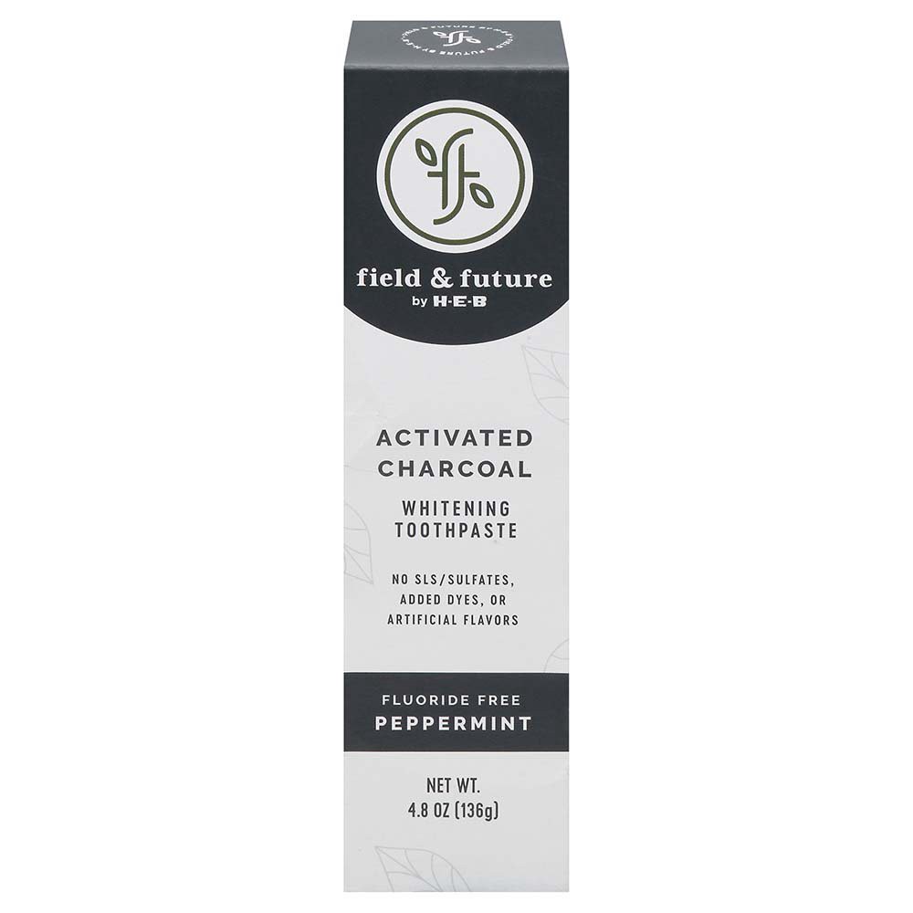 slide 1 of 1, H-E-B Activated Charcoal Fluoride Free Whitening Peppermint Toothpaste, 4.8 oz