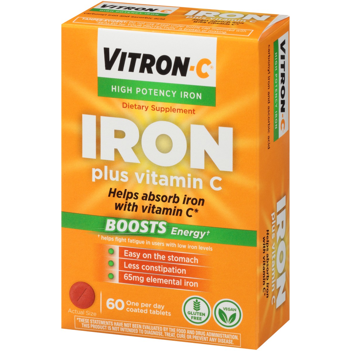 slide 9 of 10, Vitron-C Iron Supplement, Immunity Support Iron Supplements with Vitamin C, Iron Pills for Immune Support, 60 Count, 60 ct