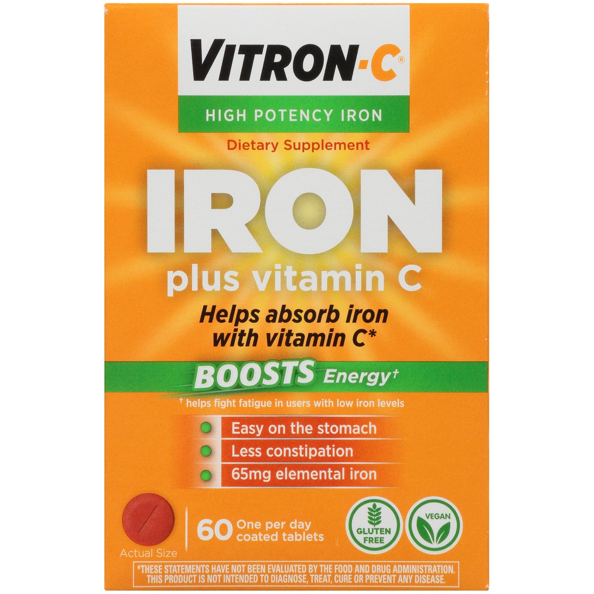 slide 7 of 10, Vitron-C Iron Supplement, Immunity Support Iron Supplements with Vitamin C, Iron Pills for Immune Support, 60 Count, 60 ct