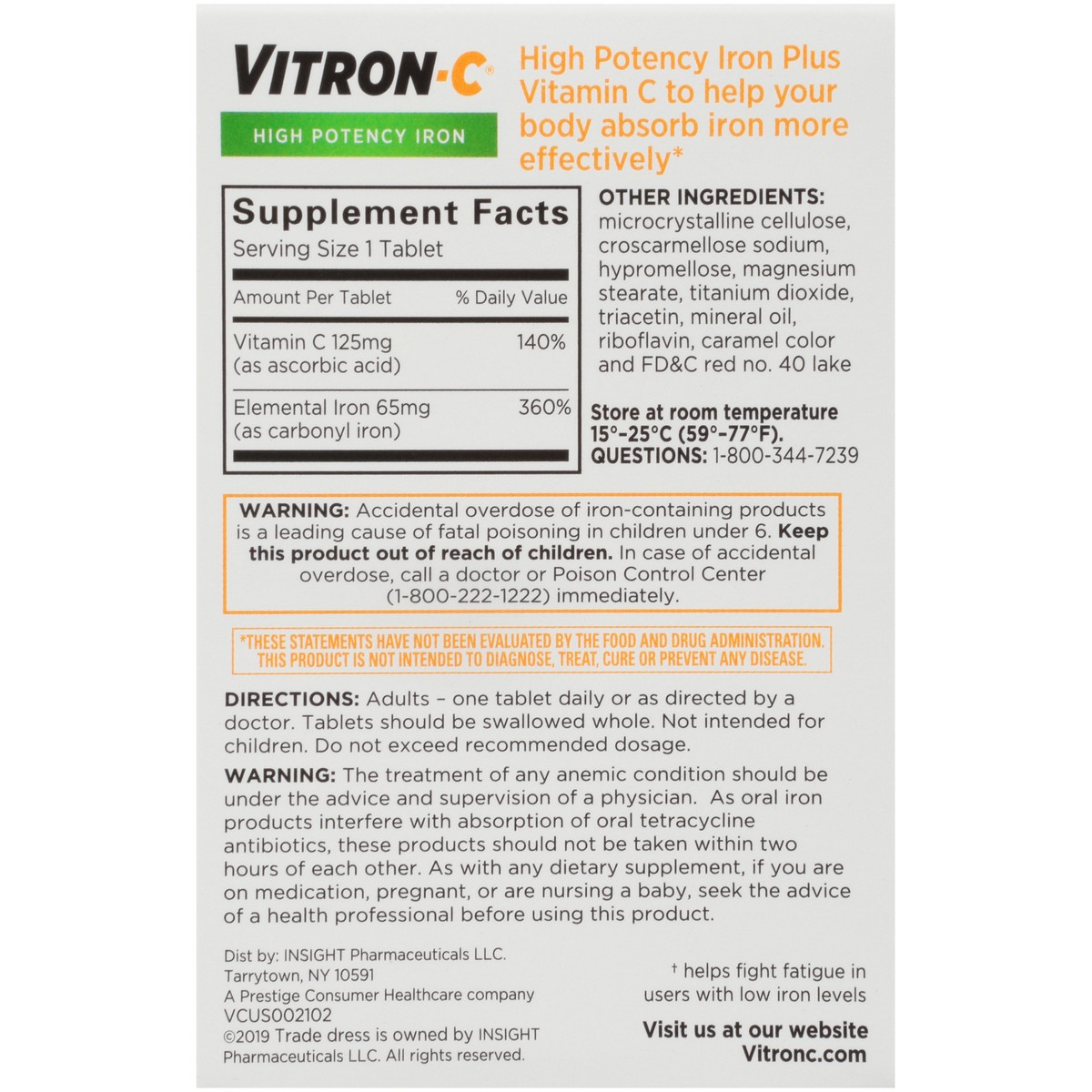 slide 6 of 10, Vitron-C Iron Supplement, Immunity Support Iron Supplements with Vitamin C, Iron Pills for Immune Support, 60 Count, 60 ct