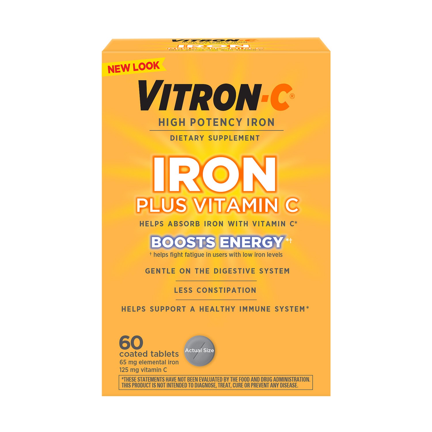 slide 1 of 10, Vitron-C Iron Supplement, Immunity Support Iron Supplements with Vitamin C, Iron Pills for Immune Support, 60 Count, 60 ct