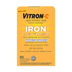 Vitron-C Iron Supplement, Immunity Support Iron Supplements with Vitamin C, 60 Count