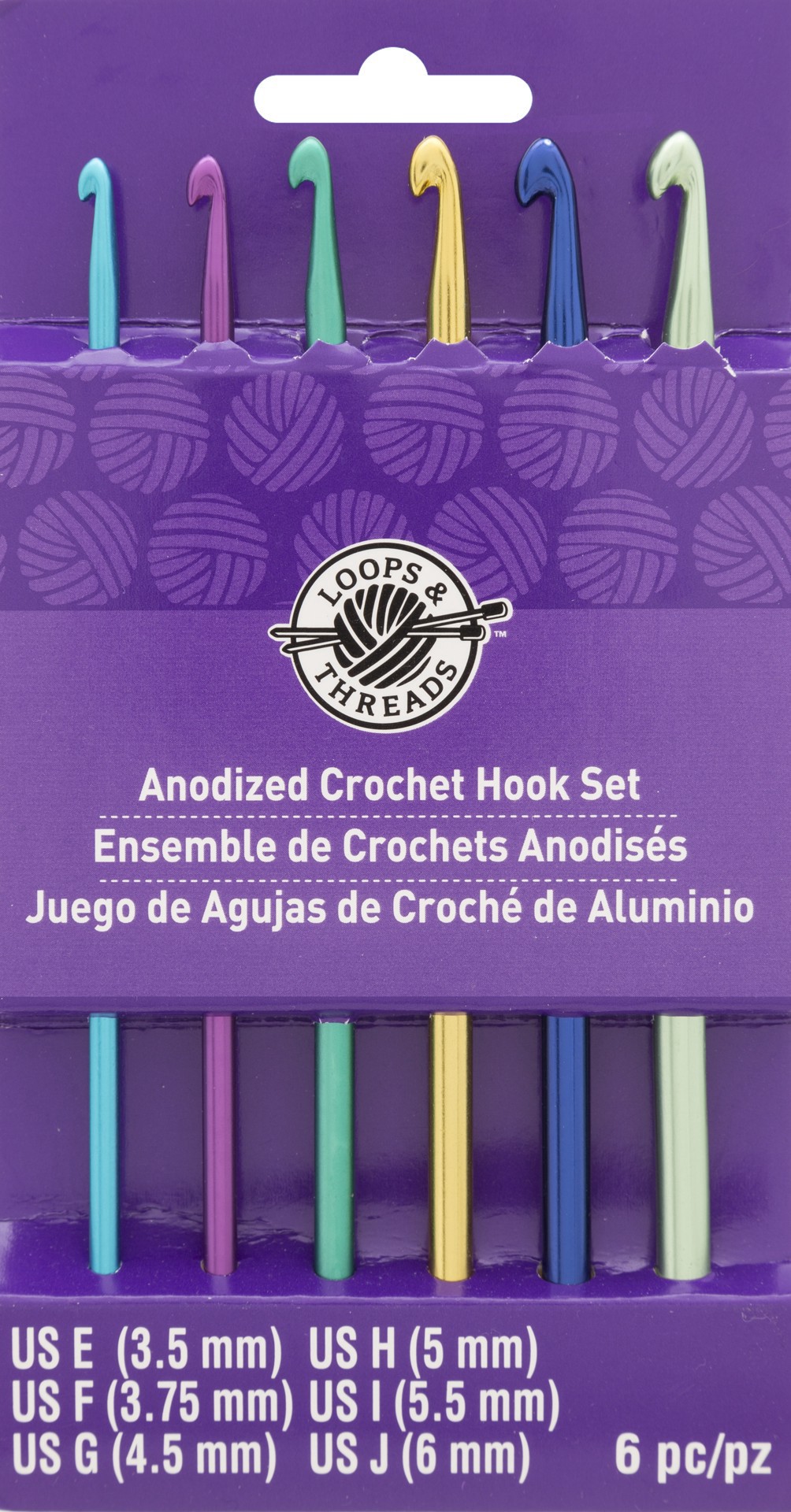 slide 4 of 4, Anodized Crochet Hook Set By Loops & Threads, E-J, 6 in in length