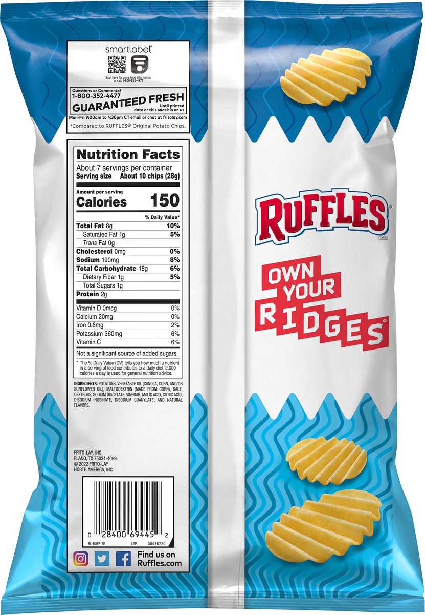 slide 5 of 5, Ruffles Potato Chips, Salt & Vinegar, 7.25 oz