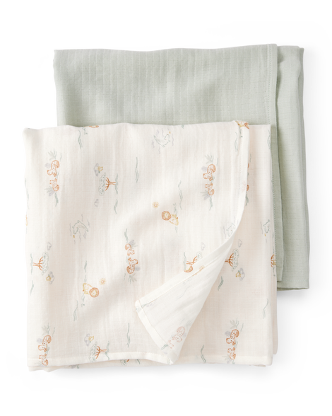 slide 1 of 1, Carter's 2-Pack Lion Print Muslin Swaddle Blankets Green OSZ, 1 ct