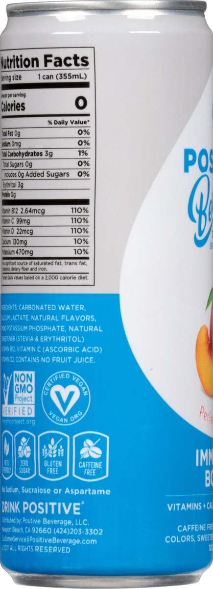 slide 5 of 9, Positive Beverage Sparkling Zero Calorie Immunity Boost Perfectly Peach Electrolyte Beverage - 12 fl oz, 12 fl oz