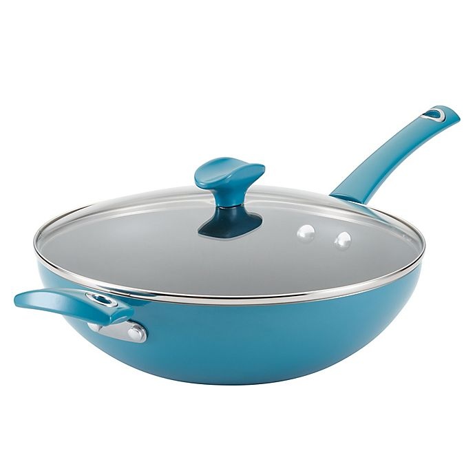 slide 1 of 3, Rachael Ray Cityscapes Nonstick Covered Stir Fry Pan - Turquoise, 11 in