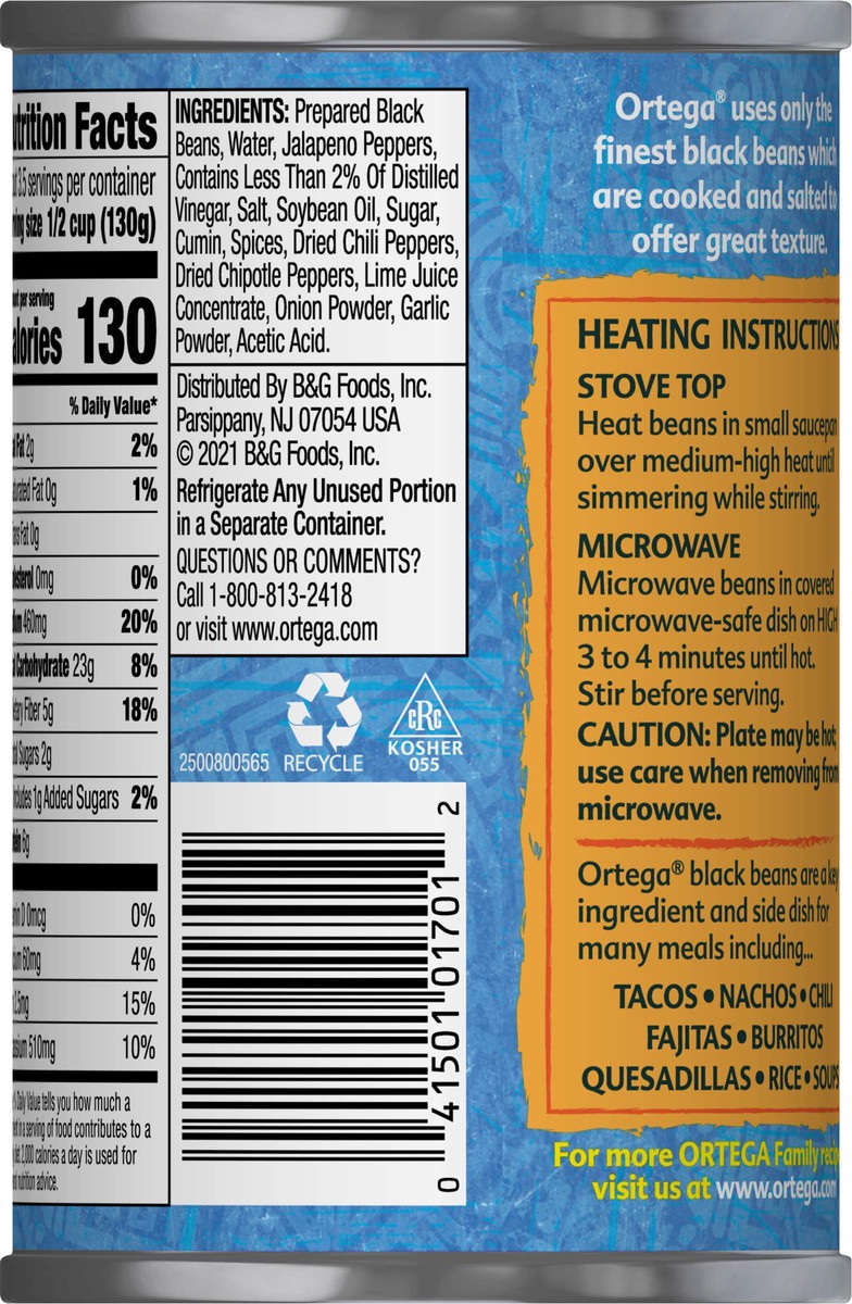 slide 3 of 5, Ortega Black Beans with Diced Jalapenos 15 oz, 15 oz