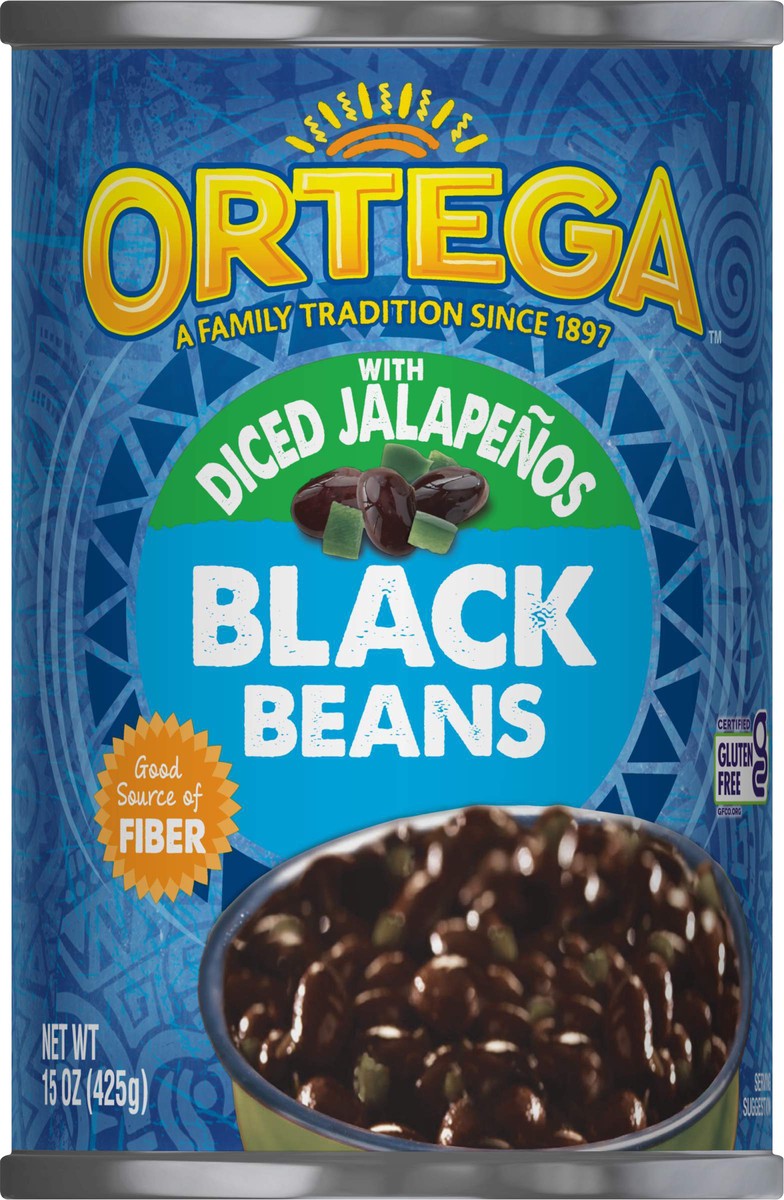 slide 2 of 5, Ortega Black Beans with Diced Jalapenos 15 oz, 15 oz