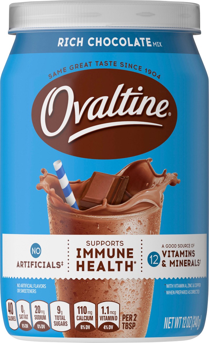 slide 4 of 7, Ovaltine Rich Chocolate Drink Mix, Powdered Drink Mix for Hot and Cold Milk Canister, 12 oz