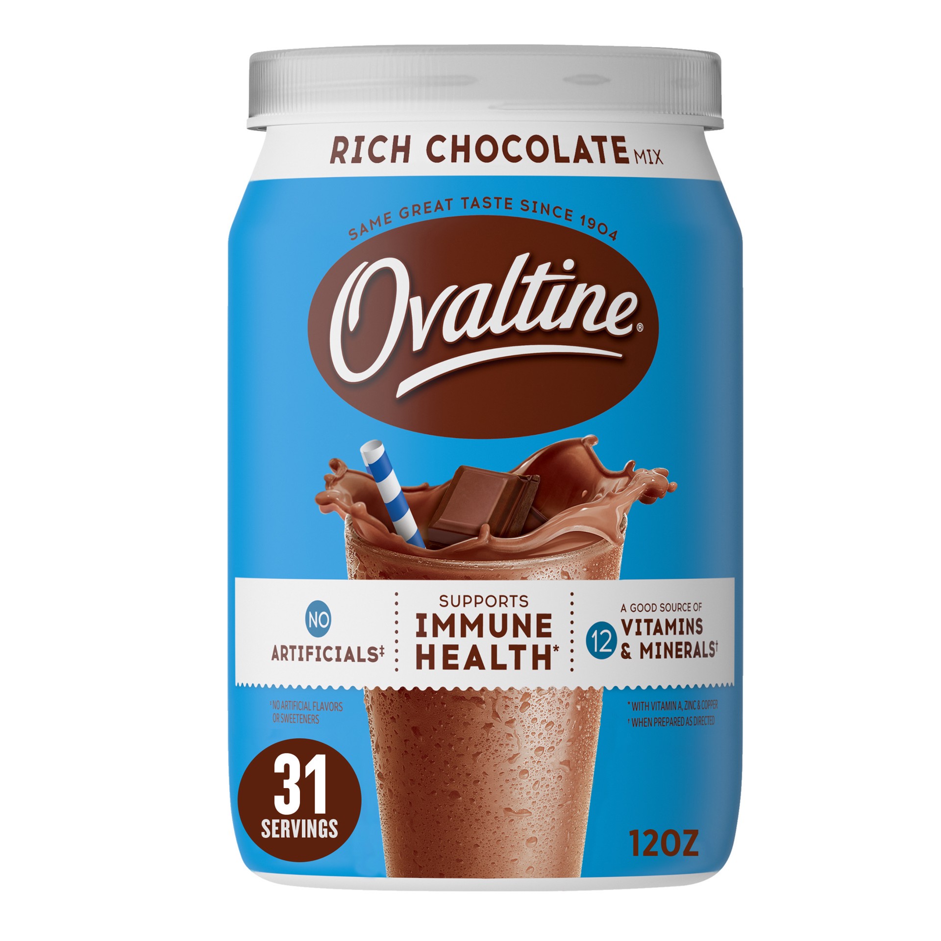 slide 1 of 7, Ovaltine Rich Chocolate Drink Mix, Powdered Drink Mix for Hot and Cold Milk Canister - 12 oz, 12 oz