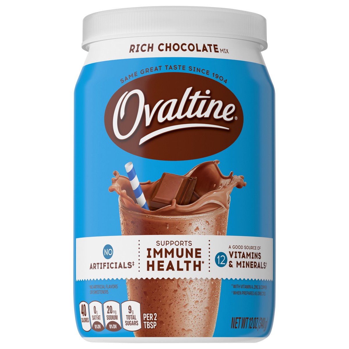 slide 1 of 7, Ovaltine Rich Chocolate Drink Mix, Powdered Drink Mix for Hot and Cold Milk Canister 12 oz., 12 oz