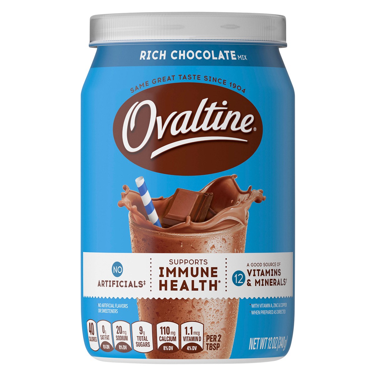slide 1 of 7, Ovaltine Rich Chocolate Drink Mix, Powdered Drink Mix for Hot and Cold Milk Canister, 12 oz