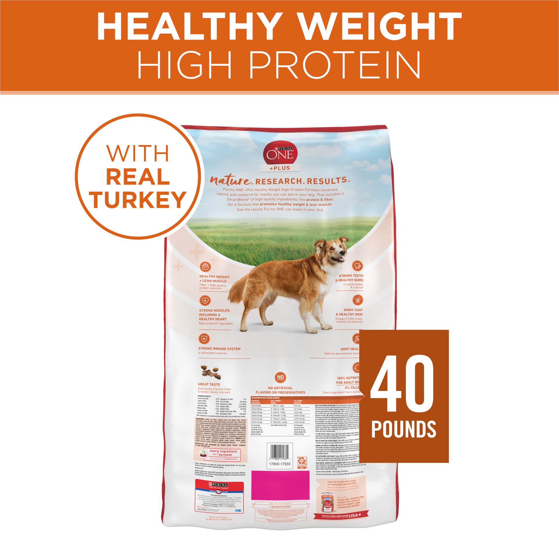 slide 2 of 8, ONE Purina ONE Plus Healthy Weight High-Protein Dog Food Dry Formula, 40 lb