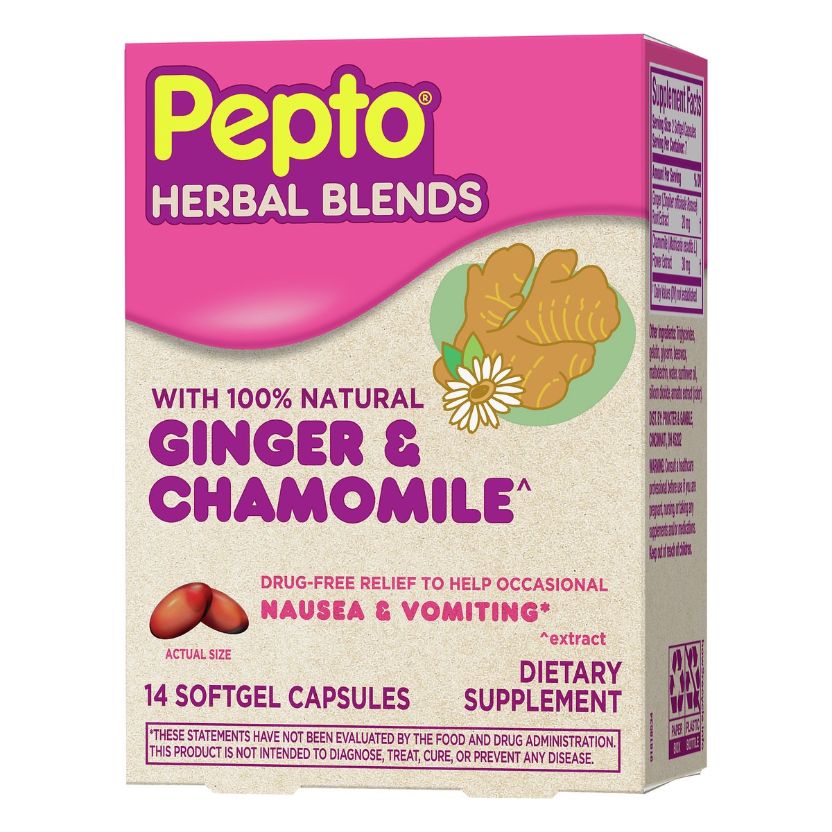 slide 3 of 10, Pepto-Bismol Herbal Blends Softgels Ginger & Chamomile 14 ea, 14 ct