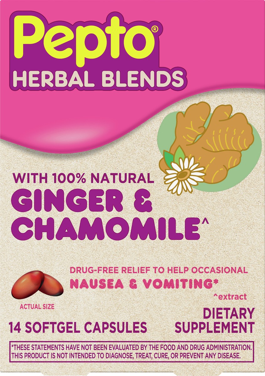 slide 1 of 10, Pepto-Bismol Herbal Blends Softgels Ginger & Chamomile 14 ea, 14 ct