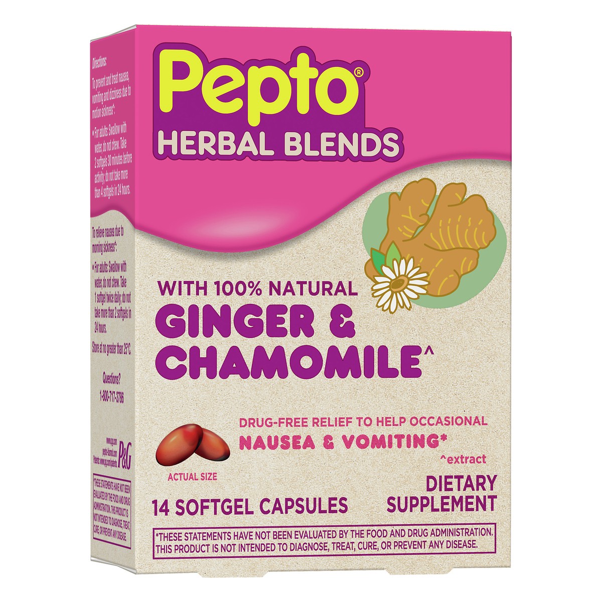 slide 5 of 10, Pepto-Bismol Herbal Blends Softgels Ginger & Chamomile 14 ea, 14 ct