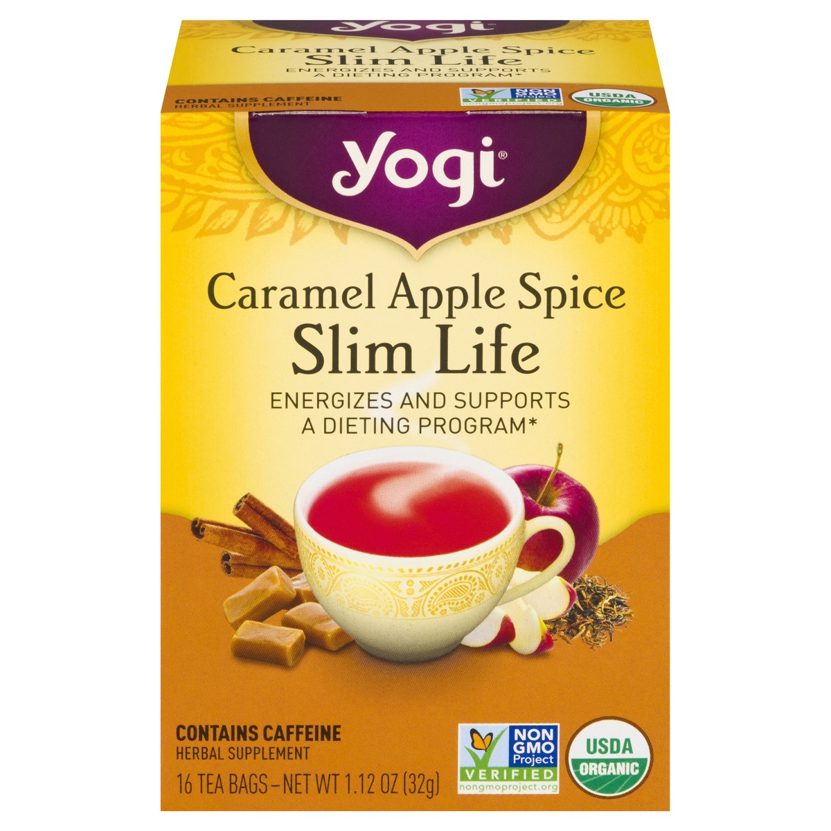 slide 1 of 9, Yogi Herbal Supplement, Slim Life, Caramel Apple Spice, Tea Bags, 16 ct