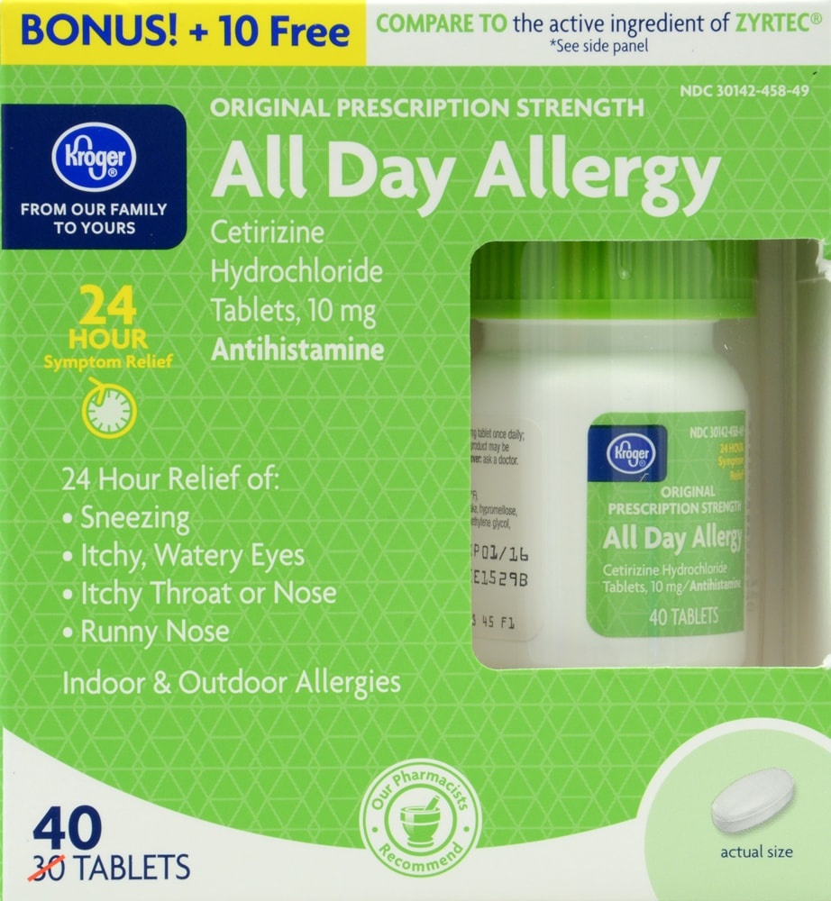 slide 1 of 1, Kroger All Day Allergy Antihistamine Tablets, 40 ct