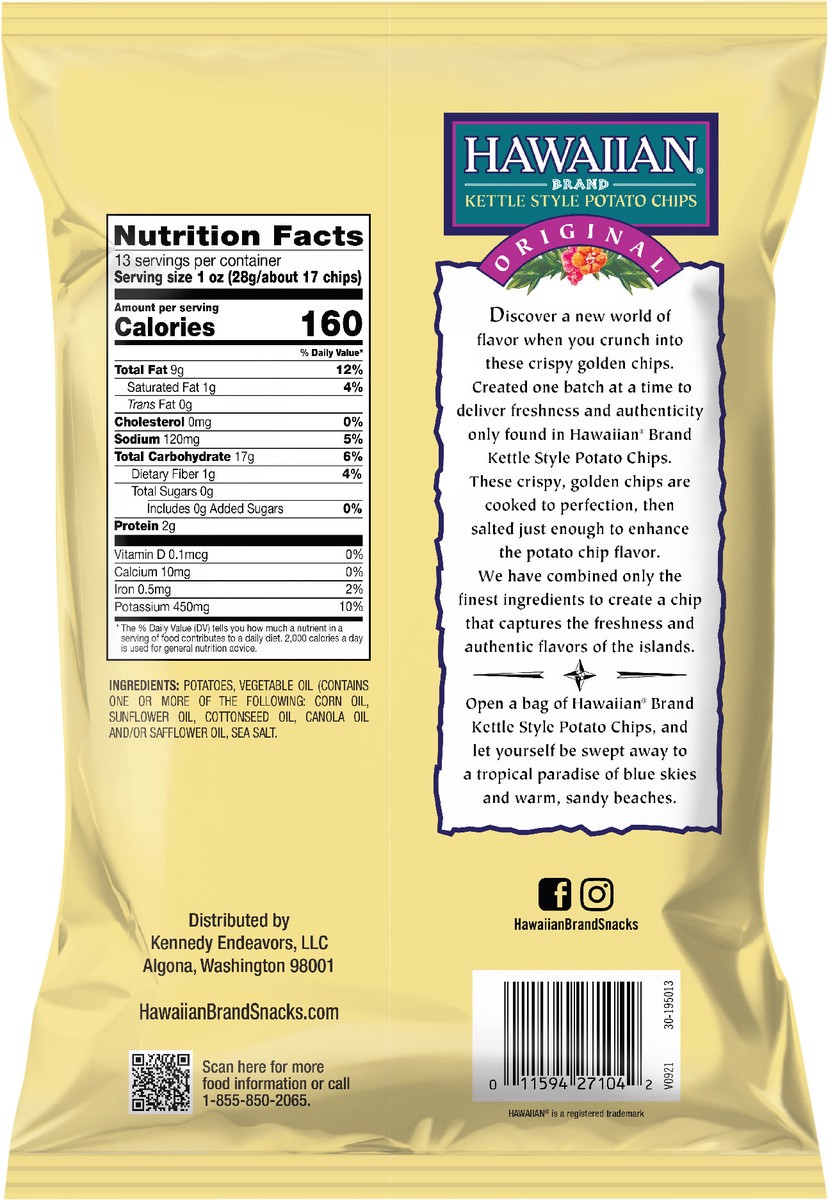 slide 4 of 7, Hawaiian 13 oz Hawaiian Brand Original Kettle Style Potato Chips, 13 oz