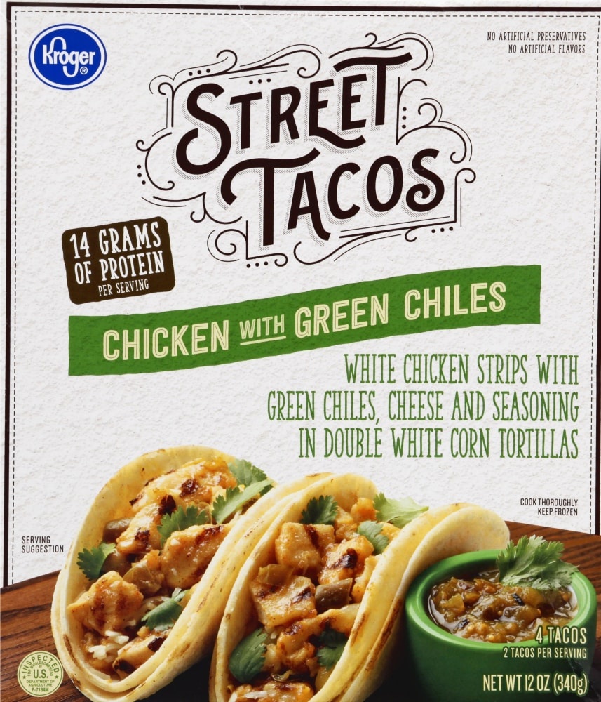 slide 1 of 1, Kroger Chicken With Green Chiles Street Tacos, 12 oz