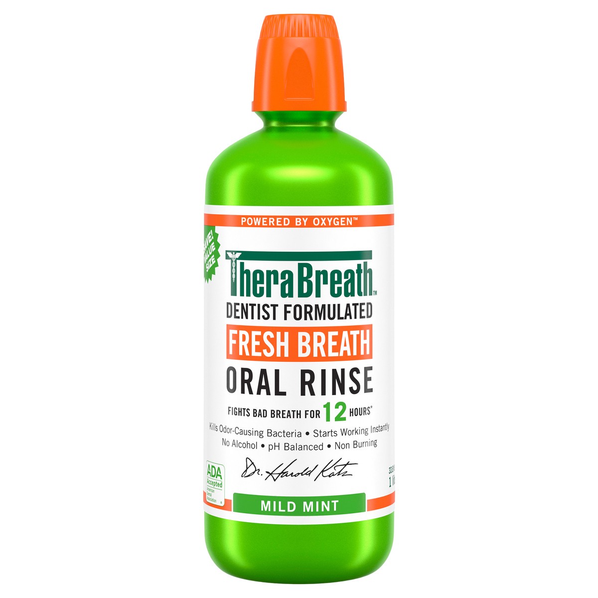 slide 1 of 1, TheraBreath Fresh Breath Mouthwash, Mild Mint, Alcohol-Free, 1 Liter, 33.8 oz