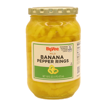 slide 1 of 1, Hy-Vee Mild Banana Pepper Rings, 16 fl oz