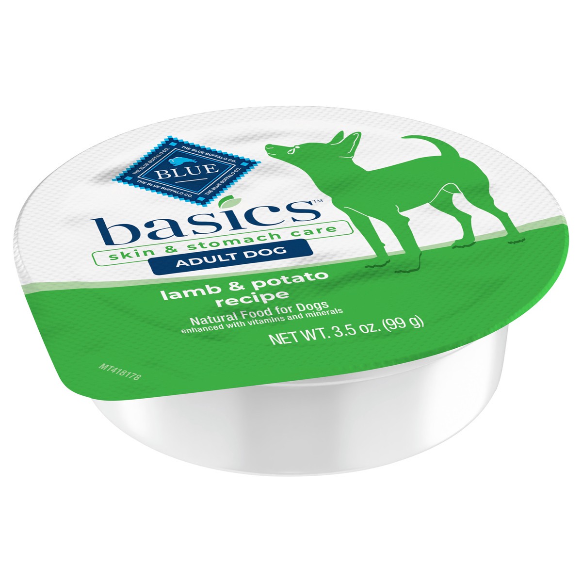 slide 2 of 9, Blue Buffalo Basics Skin & Stomach Care, Grain Free Natural Adult Small Breed Wet Dog Food Cup, Lamb 3.5-oz, 3 oz