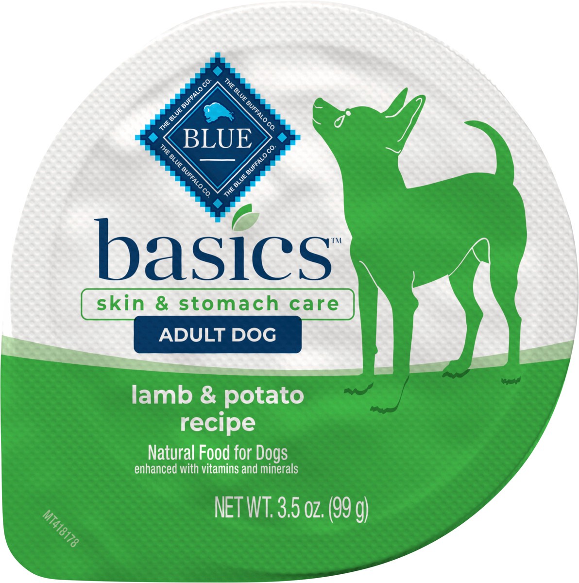 slide 6 of 9, Blue Buffalo Basics Skin & Stomach Care, Grain Free Natural Adult Small Breed Wet Dog Food Cup, Lamb 3.5-oz, 3 oz