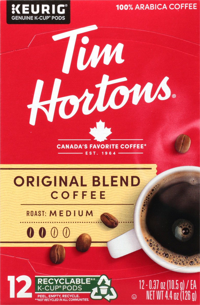 slide 8 of 9, Tim Hortons Medium Roast Original Blend Coffee K-Cup Pods 12 - 0.37 oz, 12 ct