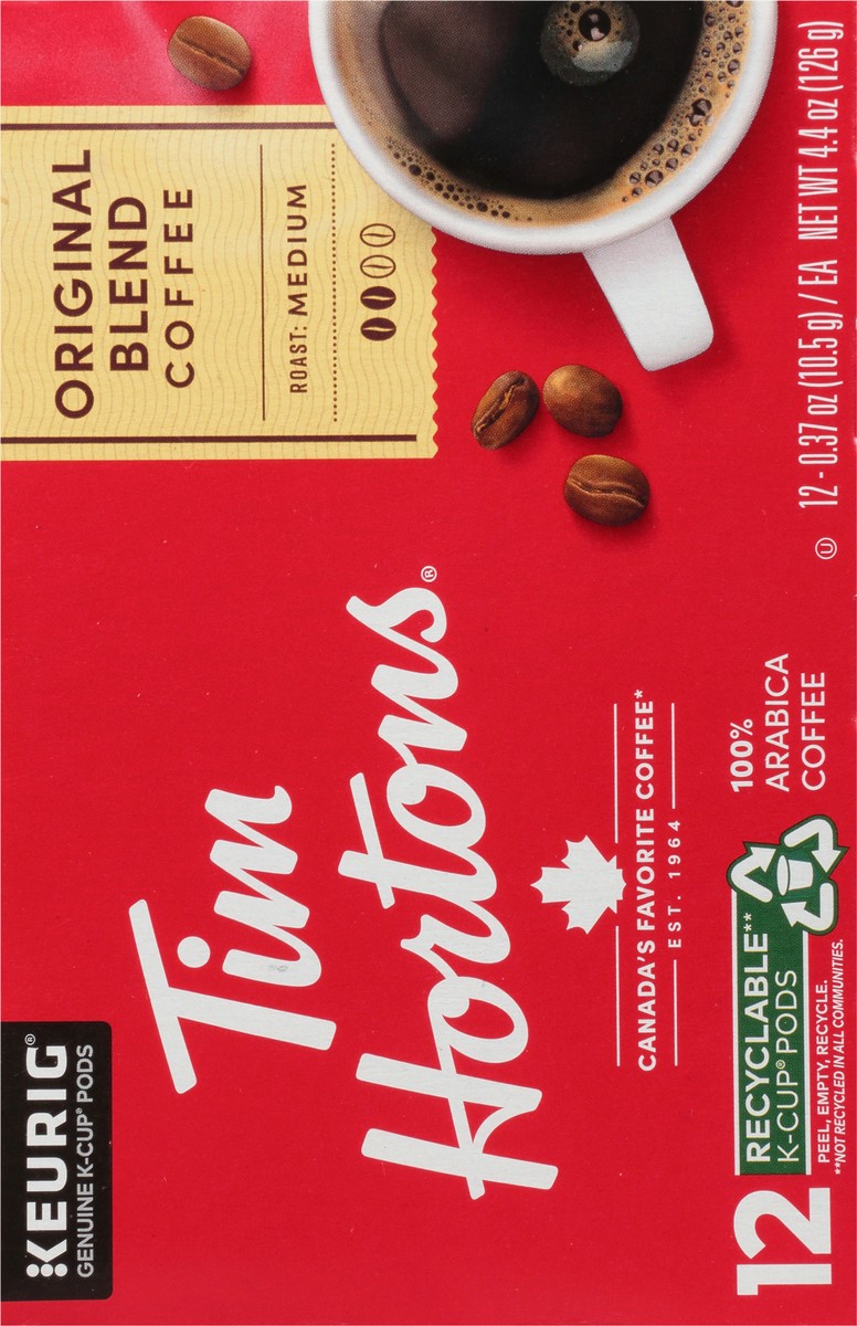 slide 6 of 9, Tim Hortons Medium Roast Original Blend Coffee K-Cup Pods 12 - 0.37 oz, 12 ct