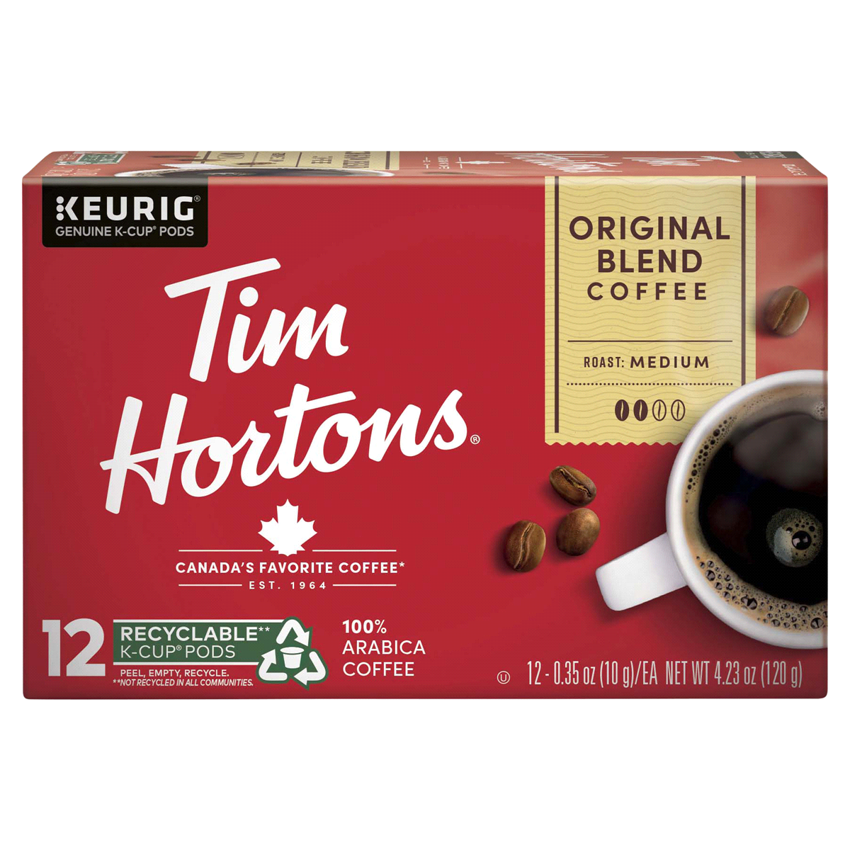 slide 1 of 9, Tim Hortons Medium Roast Original Blend Coffee K-Cup Pods 12 - 0.37 oz, 12 ct
