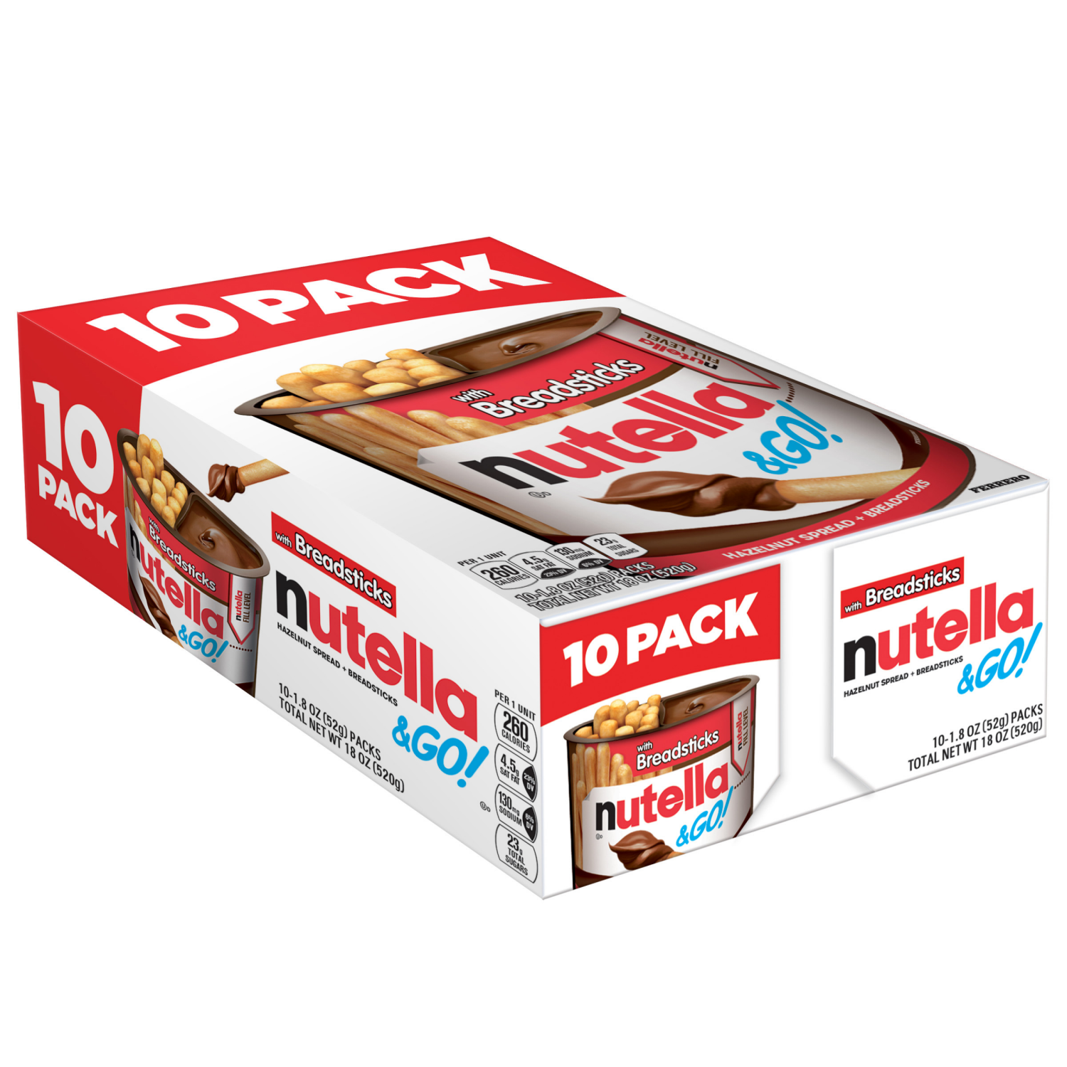 slide 1 of 4, Nutella & Go! Hazelnut Spread + Breadsticks Family Pack 10 ea, 10 ct