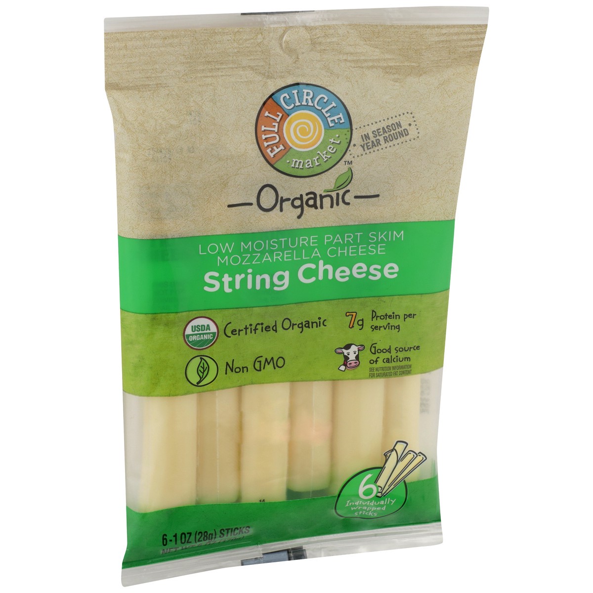 slide 2 of 9, Full Circle Market Organic Mozzarella String Cheese 6-1 Oz Sticks, 6 oz