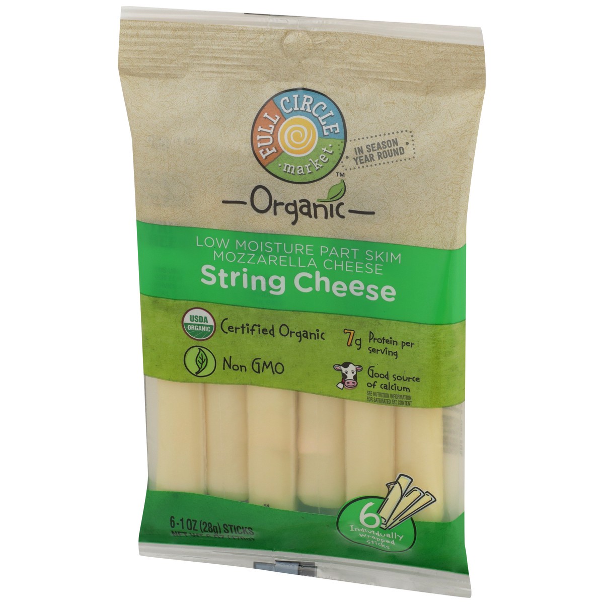 slide 6 of 9, Full Circle Market Organic Mozzarella String Cheese 6-1 Oz Sticks, 6 oz