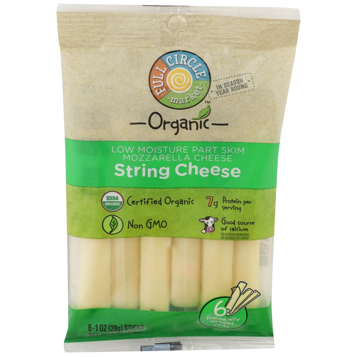 slide 1 of 9, Full Circle Market Organic Mozzarella String Cheese 6-1 Oz Sticks, 6 oz