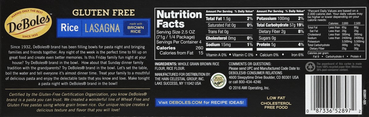 slide 5 of 6, DeBoles Gluten Free Rice Lasagna, 10 oz