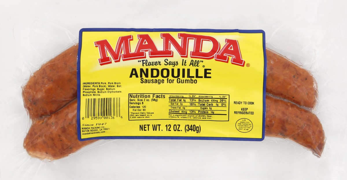 slide 1 of 6, Manda Andouille Sausage 12 oz, 12 oz