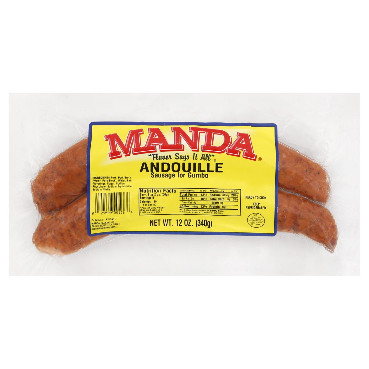 slide 6 of 6, Manda Andouille Sausage 12 oz, 12 oz