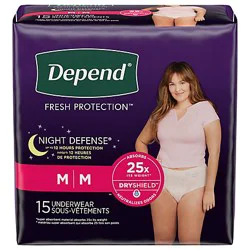 Depend Night Defense Overnite Blush Female Medium Underwear - 15 Count