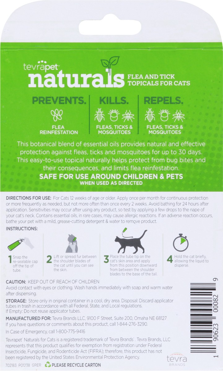 slide 11 of 12, TevraPet Naturals Flea and Tick Topicals for Cats 3 - 1.0 ml Applicators, 3 ct