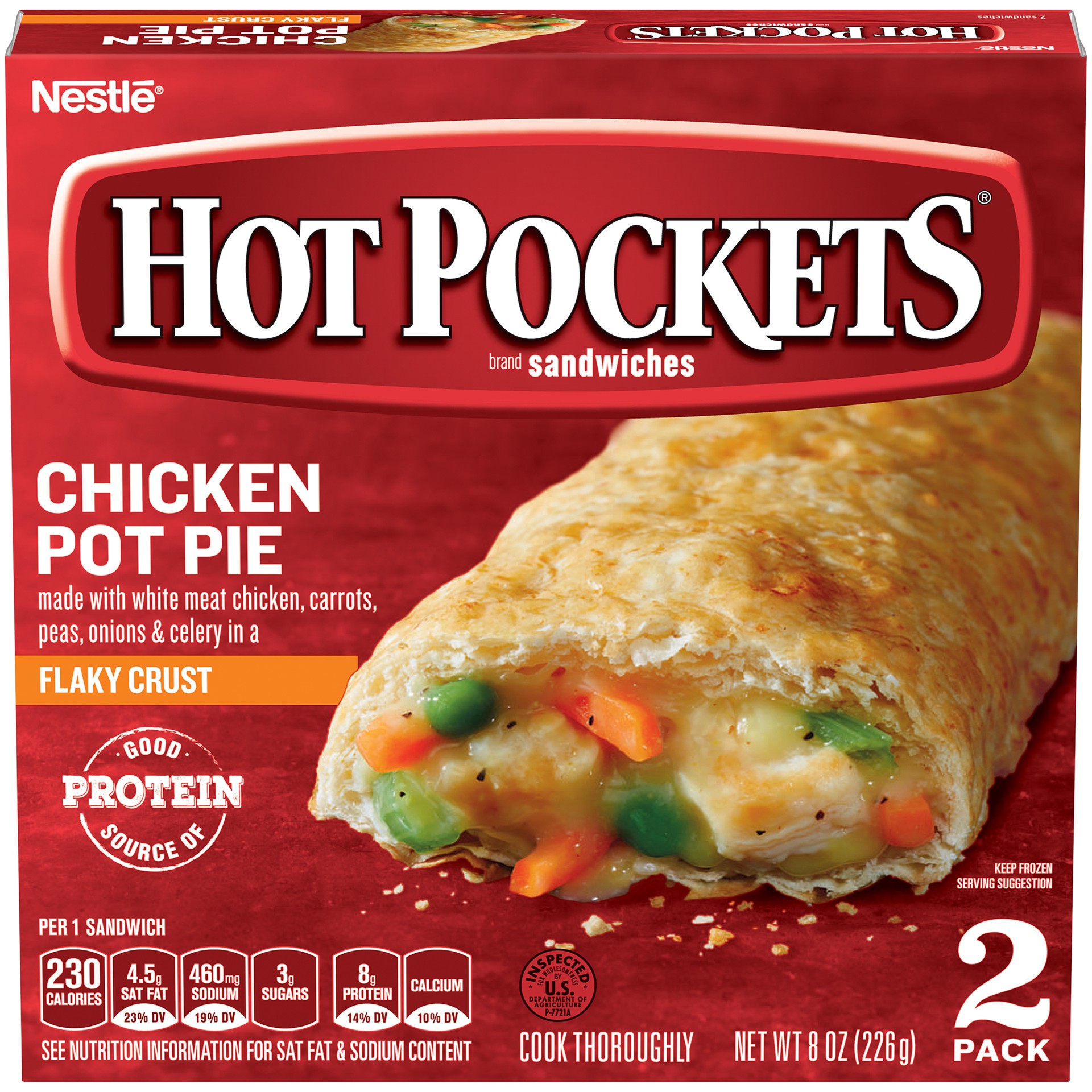 slide 1 of 11, Hot Pockets Frozen Snacks Chicken Pot Pie Flaky Crust Frozen Sandwiches, 8 oz