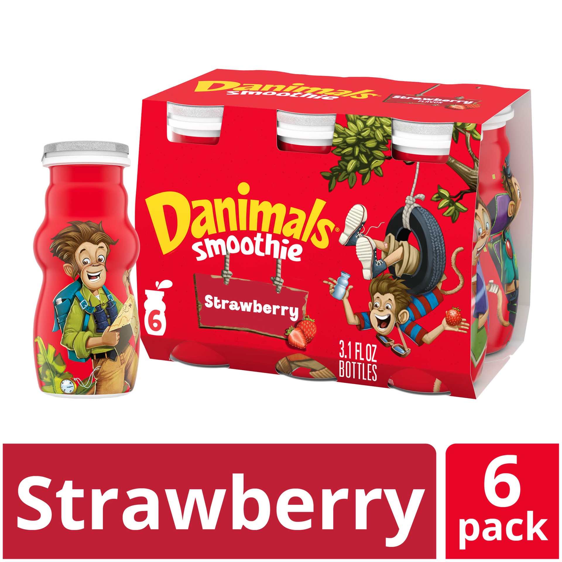 slide 1 of 7, Danimals Strawberry Explosion Smoothies Bottles, 3.1 fl oz